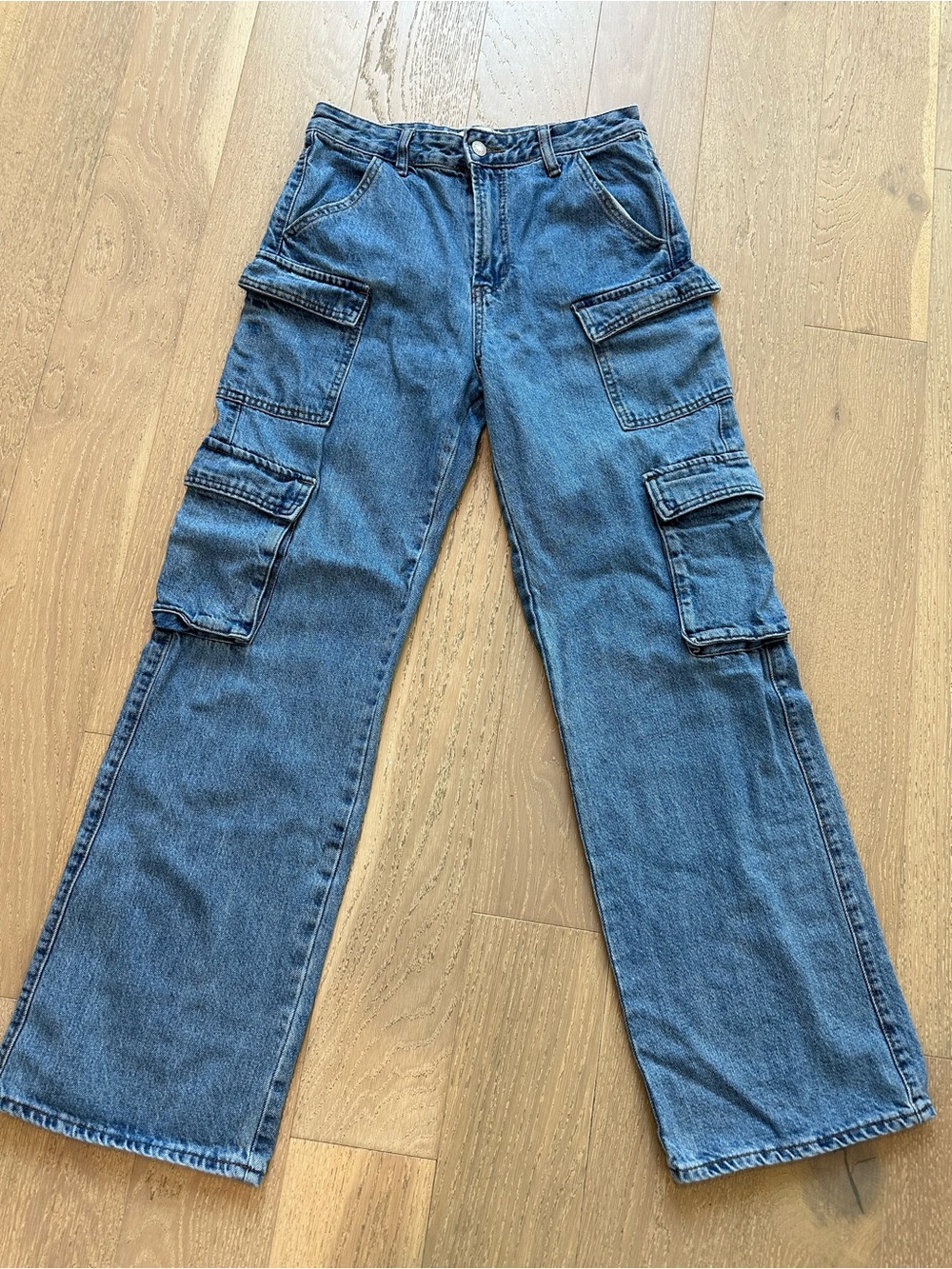 S.O.N.G. Y2K Blue Denim Cargo Jeans Wide Leg Utility Pants Women’s 5/27